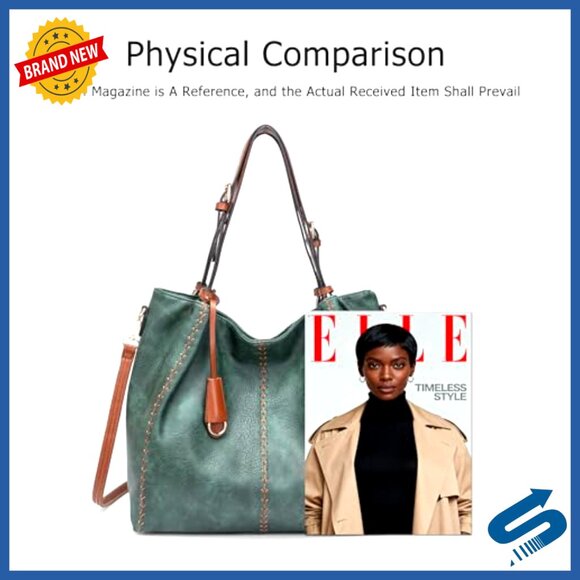 Soft Leather Hobo Shoulder Bag Tote with Rivet Detail Structured Purse - Picture 4 of 7